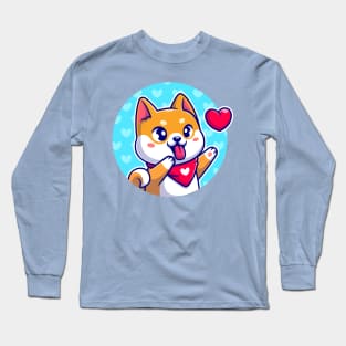 Happy Shiba Inu Dog Wearing Scarf With Love Cartoon Long Sleeve T-Shirt